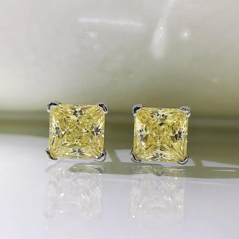 

Серьги-гвоздики из серебра 100% пробы с квадратным цитрином 6 мм