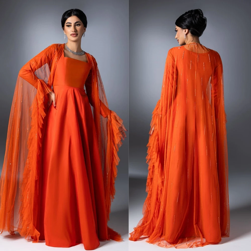 Satin Draped Beading Ruched Party A-line Square Collar Bespoke Occasion Gown Long Dresses