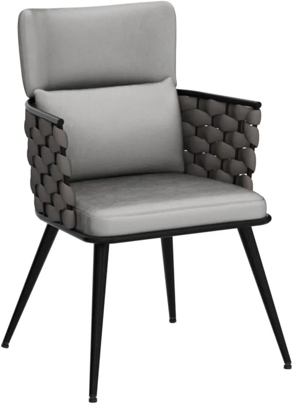 Mid-Century Modern Dining Chairs Set of 2, Handmade Woven Kitchen Chairs, Upholstered Velvet Dining Chairs with Metal Legs for 4