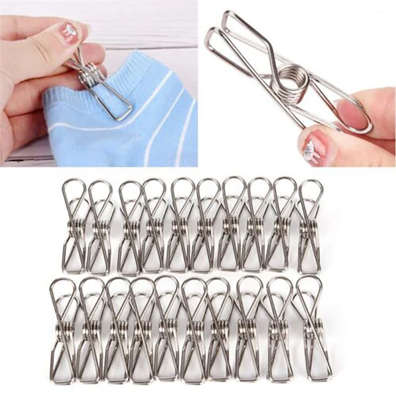 

20Pcs Stainless Steel Clips Wind Resistant Clip Multifunctional Clothes Drying Fixing Clips Towels Socks Clothespins