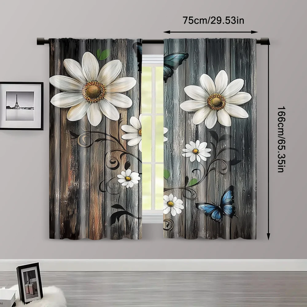2pcs, Curtains Digital Printed 2D print Daisies And Butterflies Machine Washable Polyester (without rod) Art Deco Festive Use 3