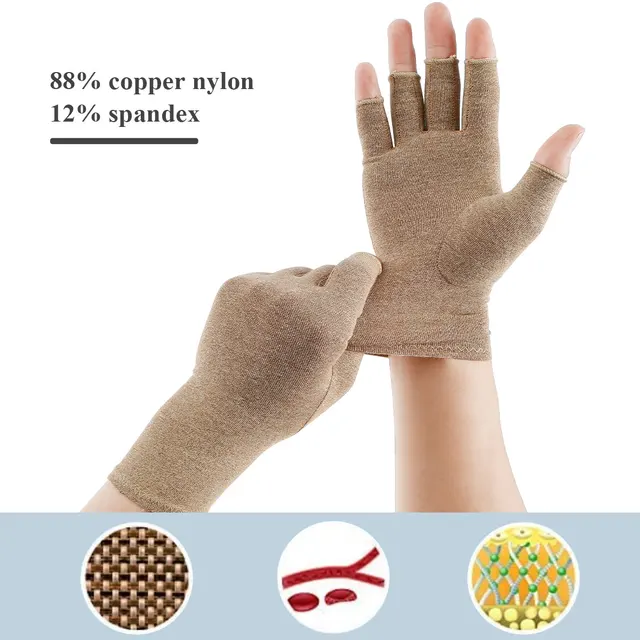 1 Pair Arthritis Gloves Compression Gloves Hand Wrist Support Pain Relief Arthritis Fingerless Glove for Hands Finger Joint 6