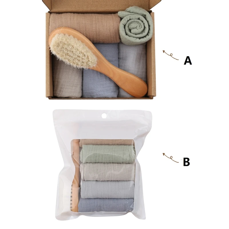 

Baby Soft Cotton Square Towel Feeding Bib Burp Cloth with Newborn Hair Brush Set K1KC
