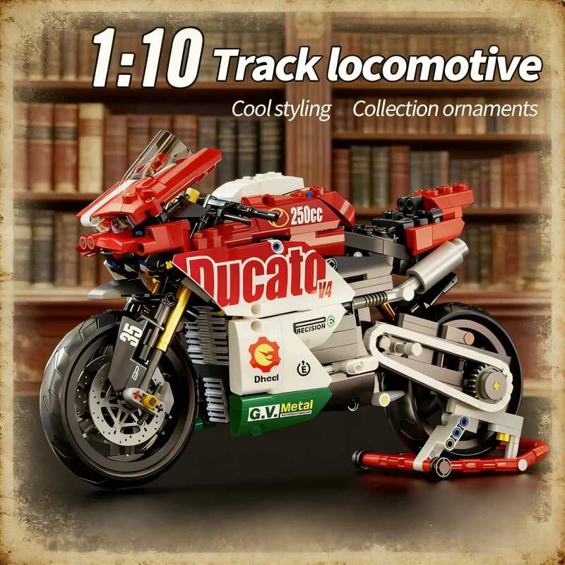 멋진 빨간색 오토바이 빌딩 블록, 교육용 조립 장난감, 쉬운 조립, 소년들을 위한 완벽한 축제 및 생일 선물