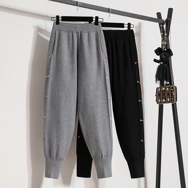 

Black Grey Knitted Elastic Waist Spring Autumn Winter 2022 Korean Fashion Women'S Cargo Baggy Pants Harajuku Female Clothing