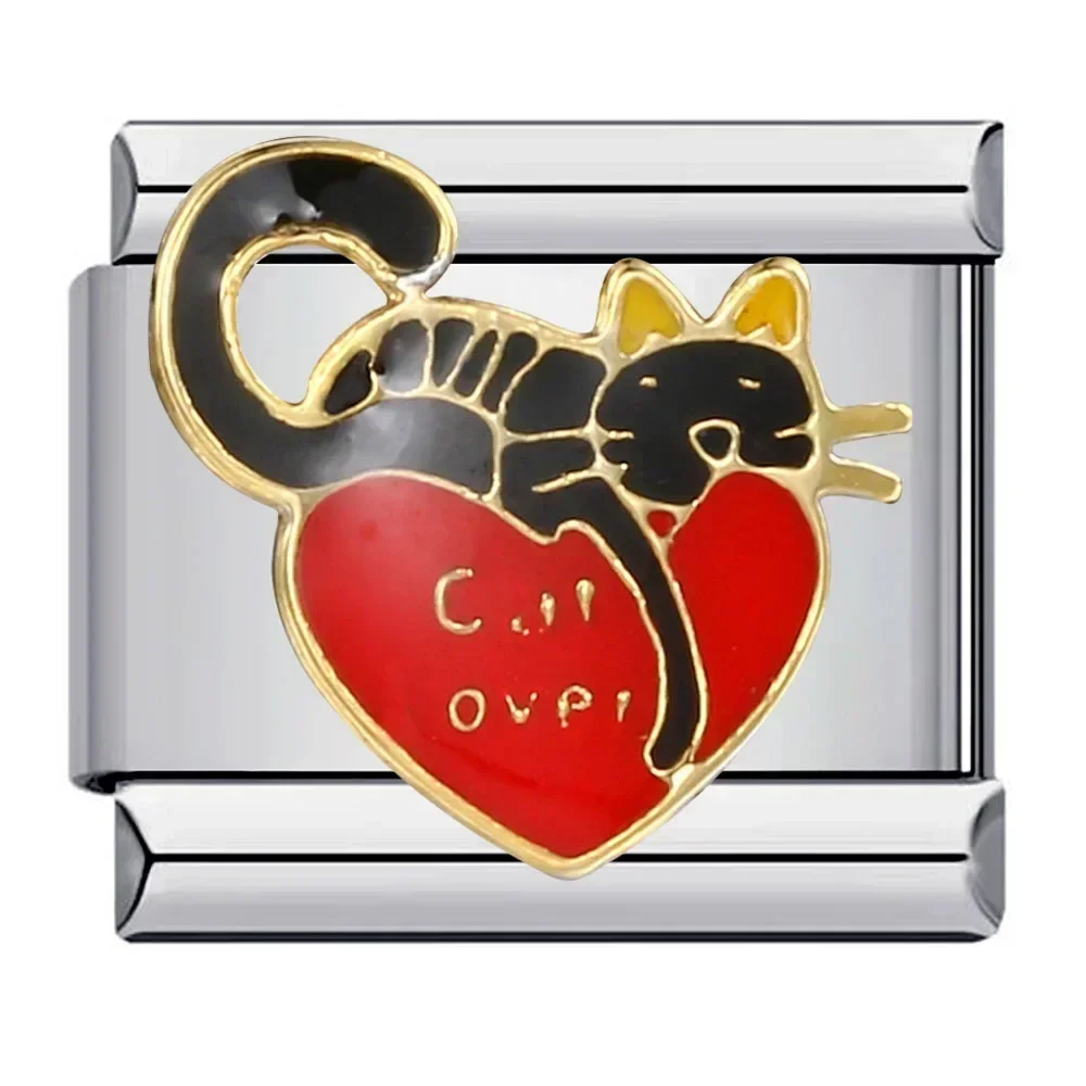 Cute Animals Dragon Cat Dog Italian Charm Links Fit 9mm Accessory Stainless Steel Bracelets For Children Gift DIY Making Beads 3