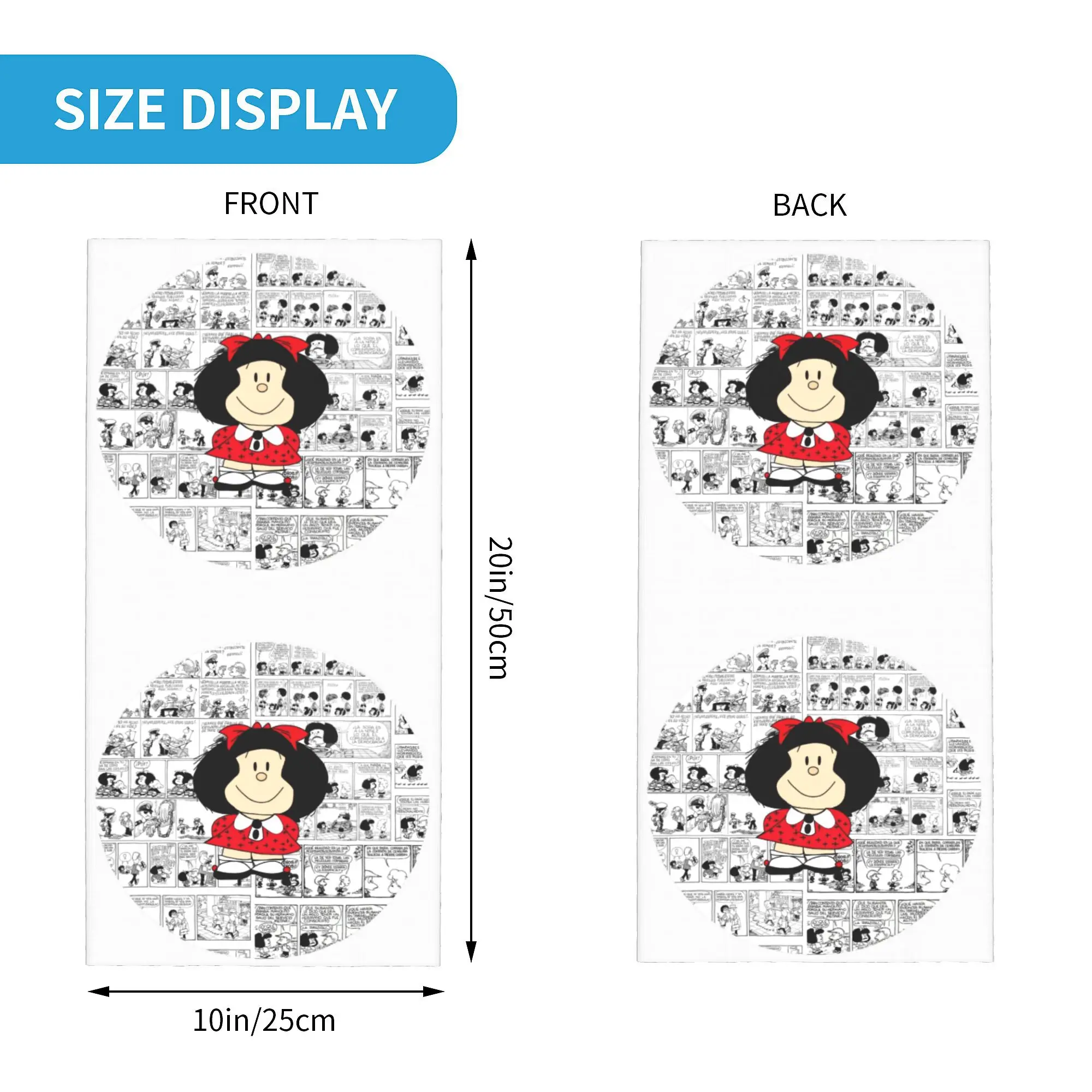 Mafalda Cartoon Quino Comics Bandana Neck Gaiter Windproof Face Scarf Cover Women Men Headband Tube Balaclava