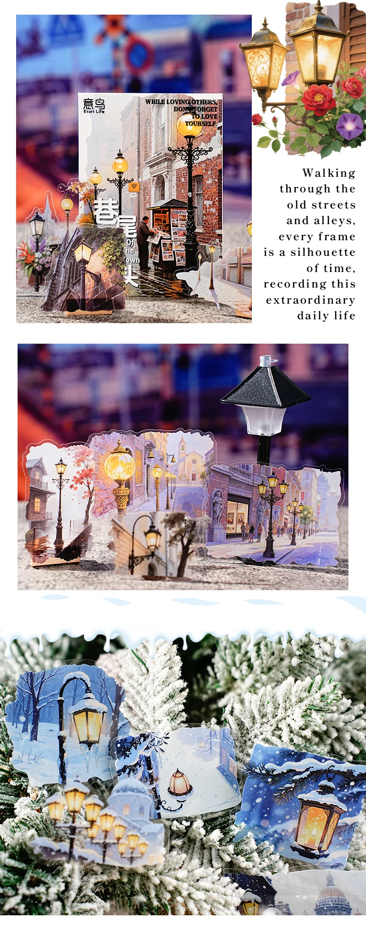 JIANQI 15 Blatt Vintage INS Lampe Landschaft Aufkleber DIY dekorative Etiketten Tagebuch Album handgefertigte Scrapbooking-Zubehör – Detail 7