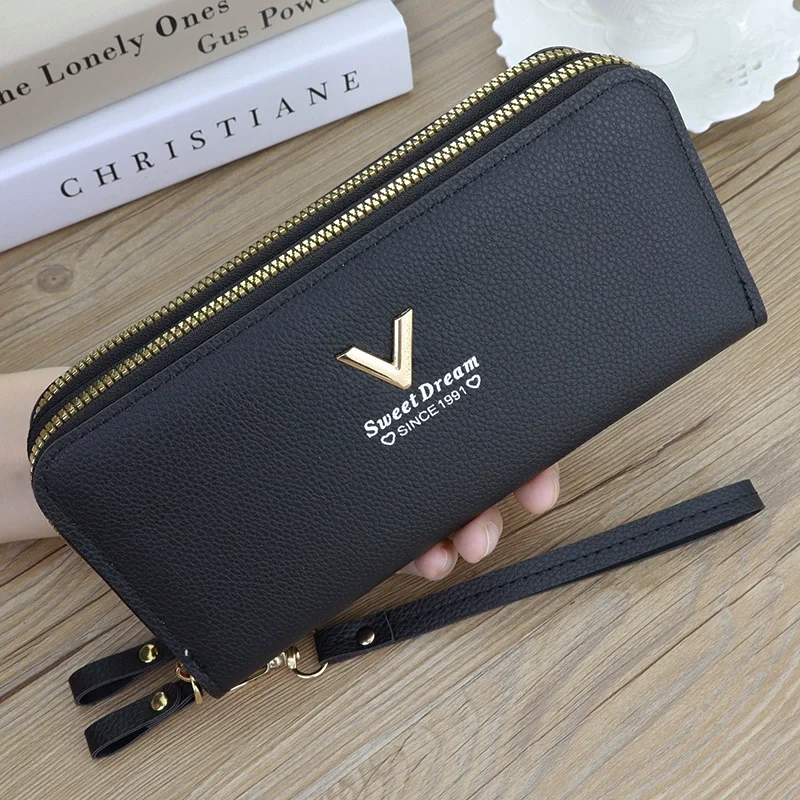 Women’s Double Zipper Long Wallet, PU Leather Large Capacity Card Holder Wristlet Clutch with Phone Pocket Purse 2
