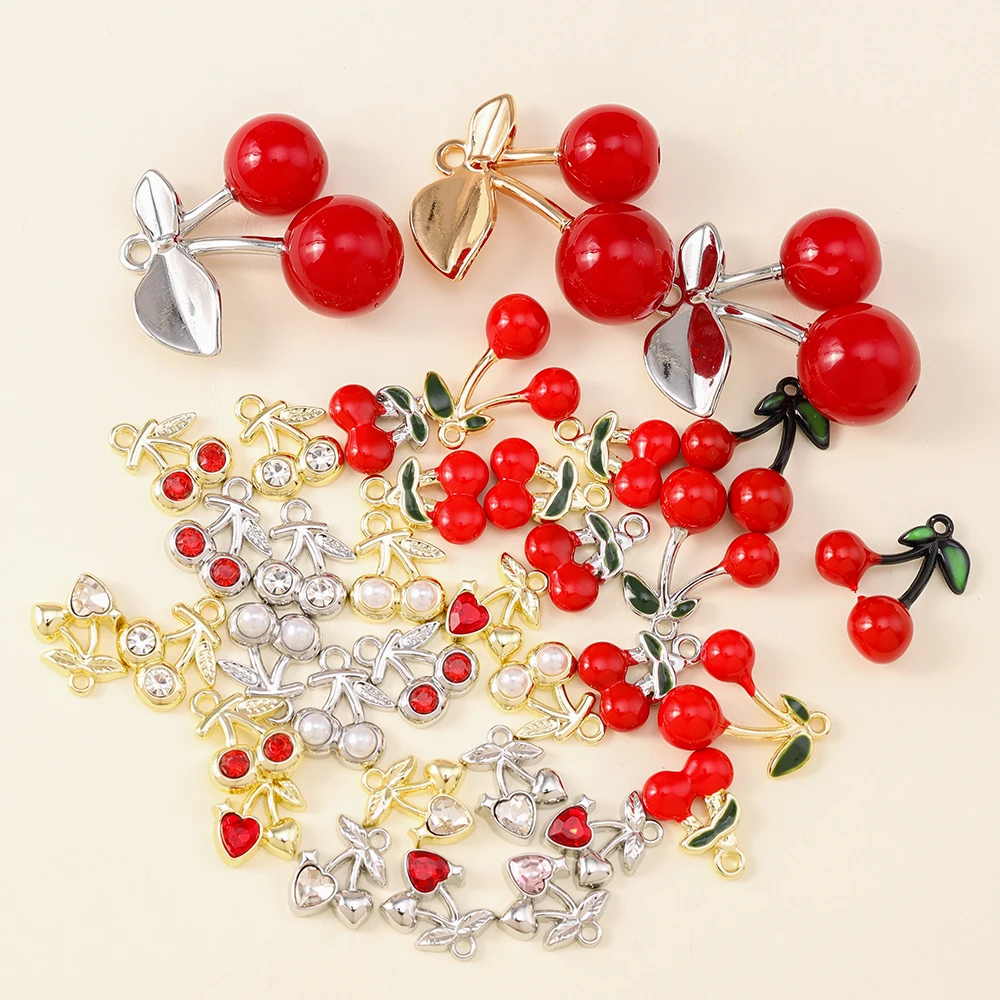 Exquisite Red Cherry Charms for DIY Jewelry Creations - Set of 5