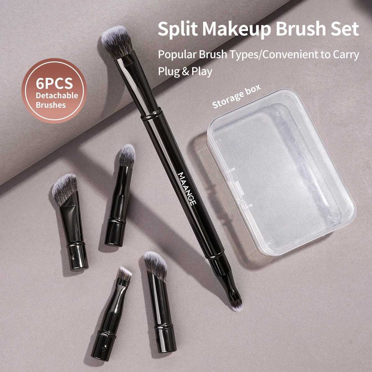 סט מברשות איפור דו צדדיות נשלפות לנסיעות, מברשת קונטור וקונסילר, מברשת עיניים לפנים עם קופסה, כלי איפור