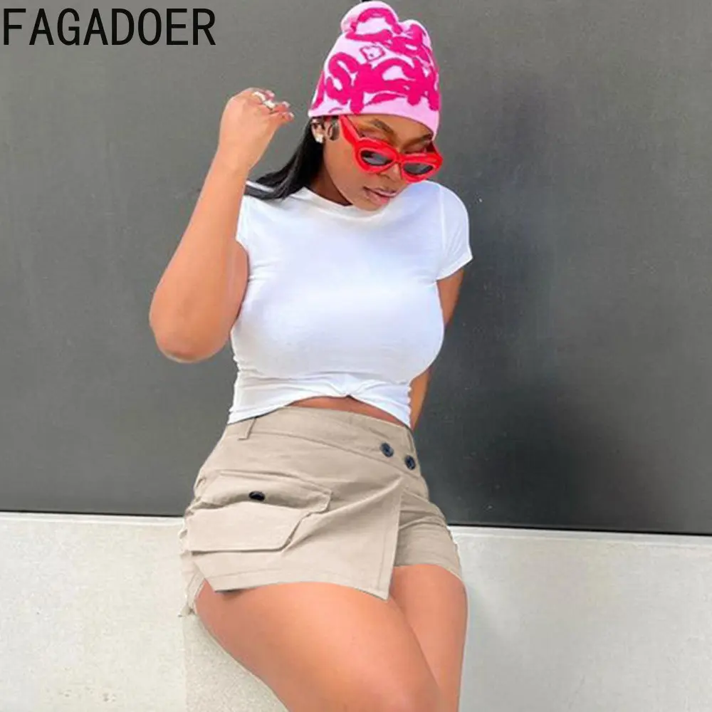 FAGADOER Fashion Irregular Cargo Shorts Skirts Women High Waisted Zipper  Shorts Casual Female Solid Pocket Clothes Bottoms 2023