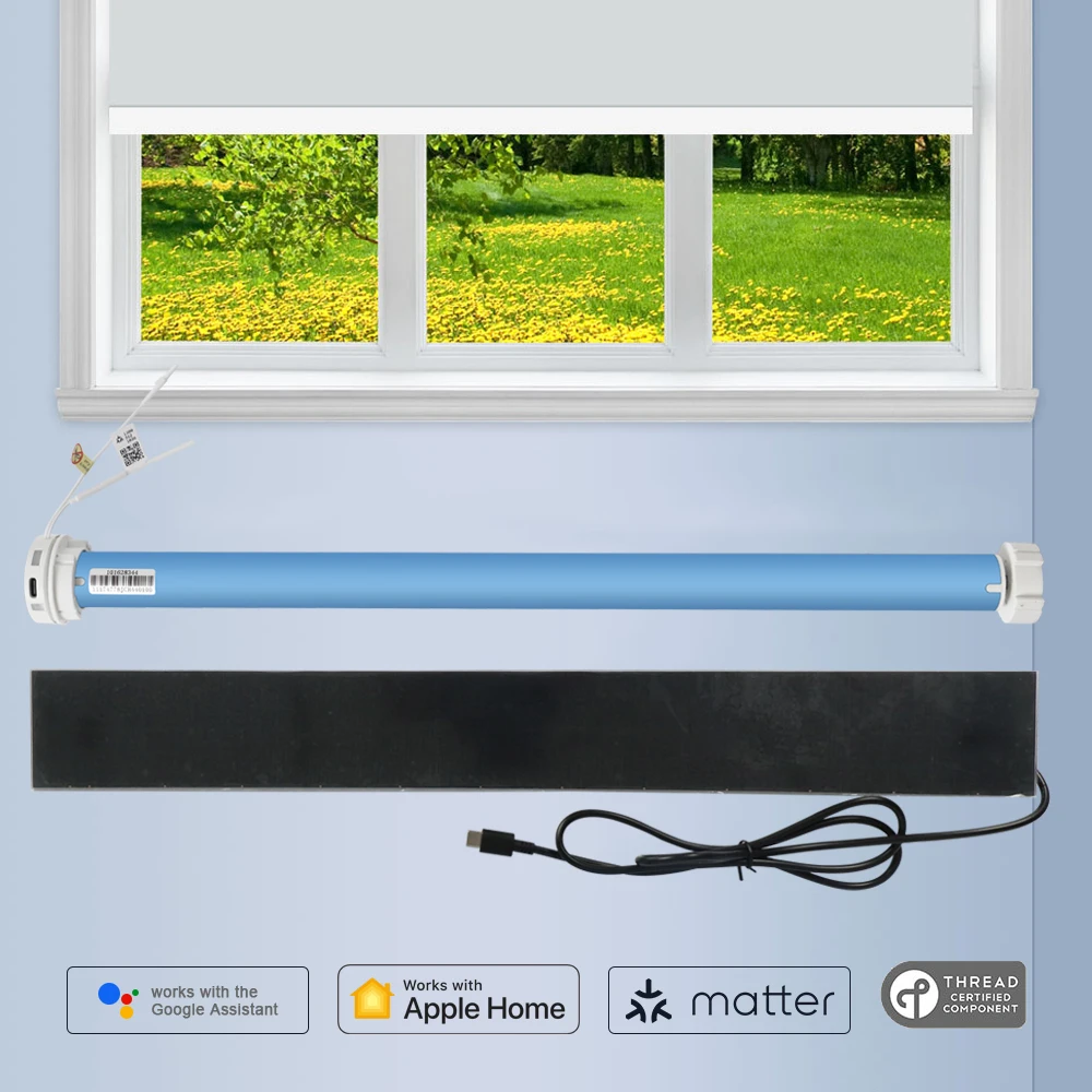 Matter ด้ายสมาร์ท Roller Shade มอเตอร์ Zemismart ไฟฟ้าชาร์จมอเตอร์ตาบอดสําหรับ 38 มม.หลอด Homekit Google Home APP Control 1