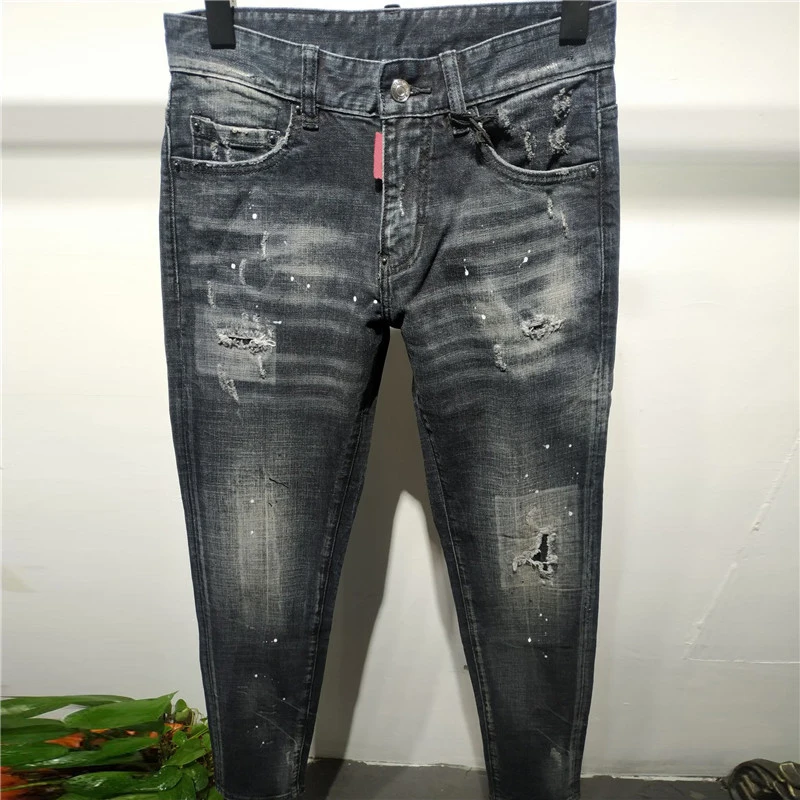 Men Black Denim Pant Streetwear Hip Hop Jean Motorcycle Pant Knee