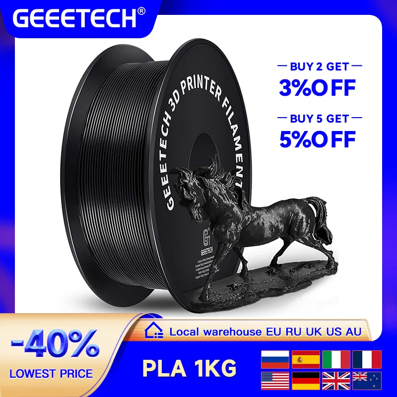 Plástico Puro 1.75 mm do Pla Petg do Filamento da Impressora de Geeetech 3d 1kg 2.2lbs Emaranhado-livre Materiais de Impressão 3d Empacotamento do Vácuo