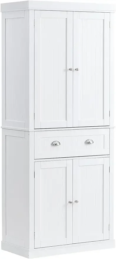 

72" Storage Freestanding Utility Cabinets with Doors, Drawer and 3 Adjustable Shelves, Tall Food Buffet Pantries for Kitchen