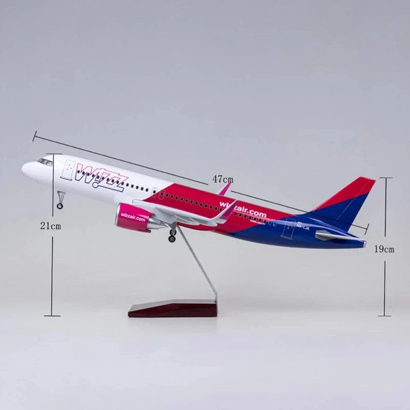320 Aircraft A320 NEO Wizz Air Airlines Light Model 1/80 Scale 47cm with Landing Gear and Lights Resin Die-cast