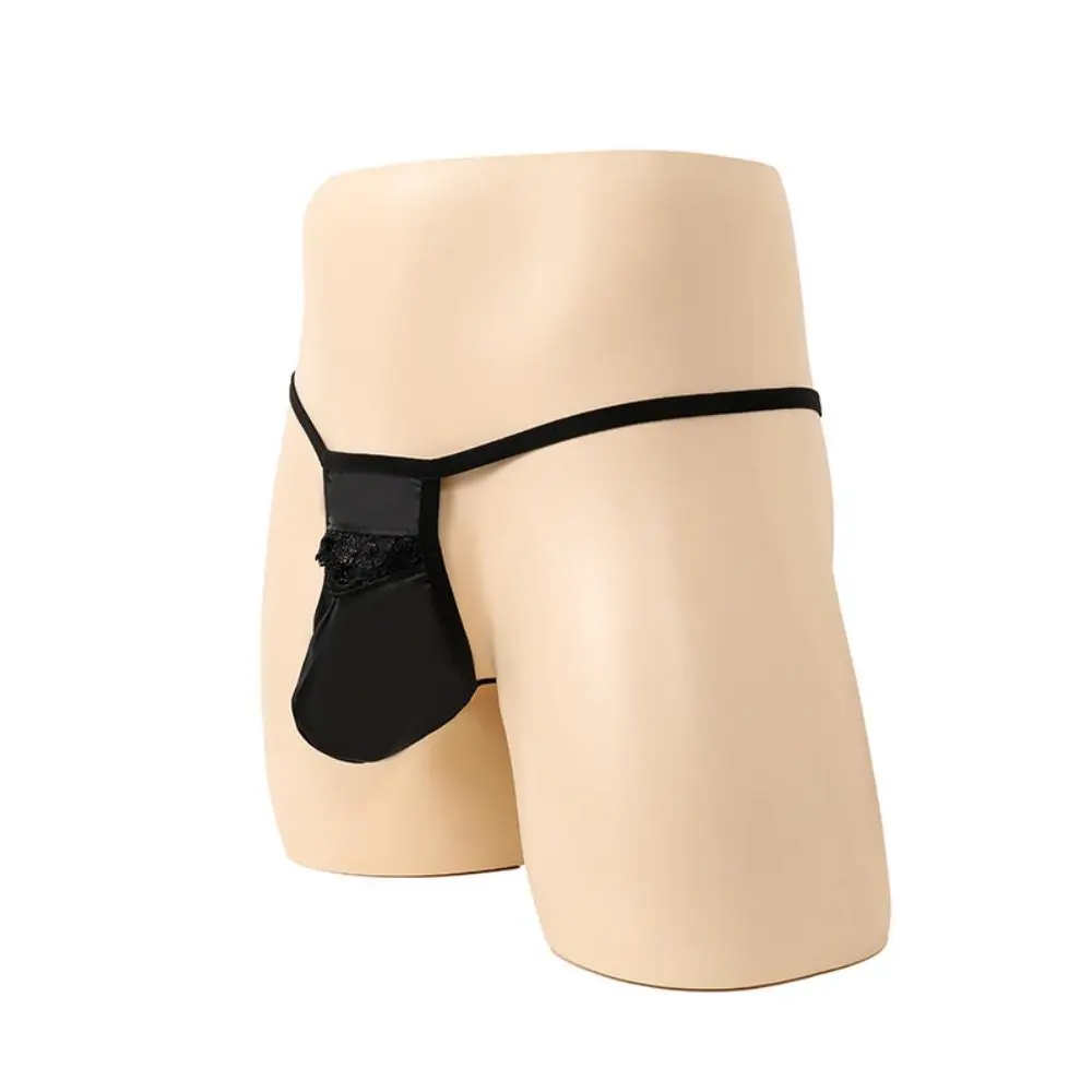 

Men's Elastic Thong Low Waist Elasticity Panties Gay Seduction Erotic Lingerie with Ribbon Full Pocket Triangle Fun Underwear