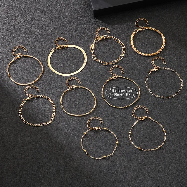 10 Pcs Gold Color Flat Snake Box Chain Bracelets 3