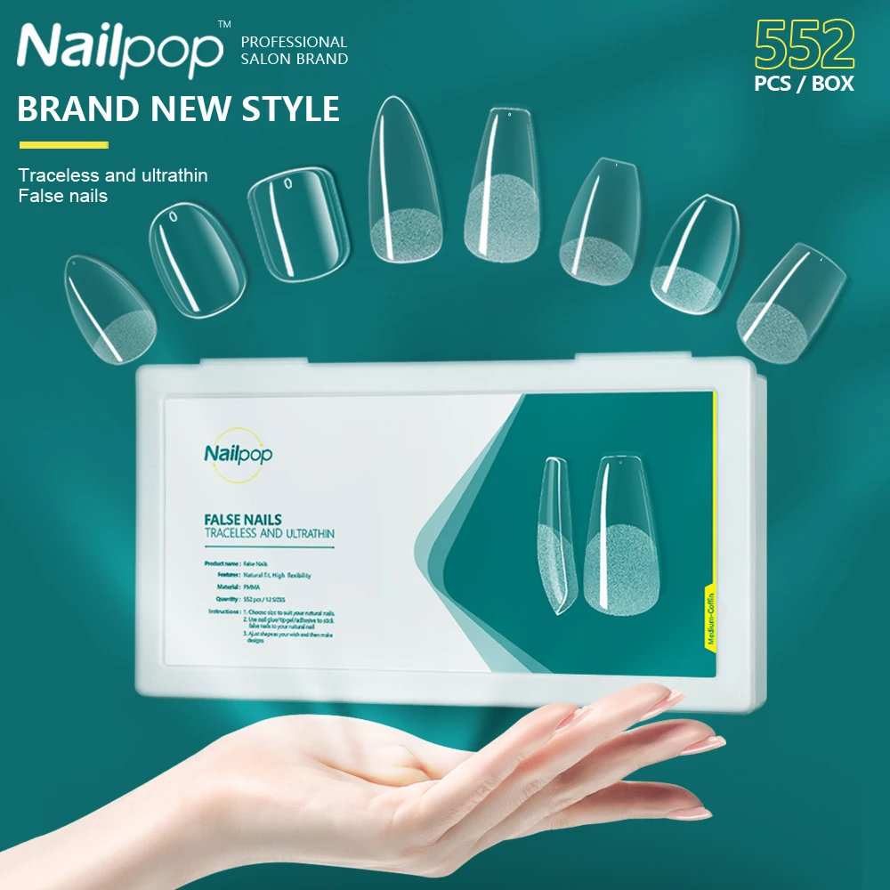 Nailpop 552pcs PRO 길이/중간/짧은 거짓 손톱 확장용 팁에 누르기 디..
