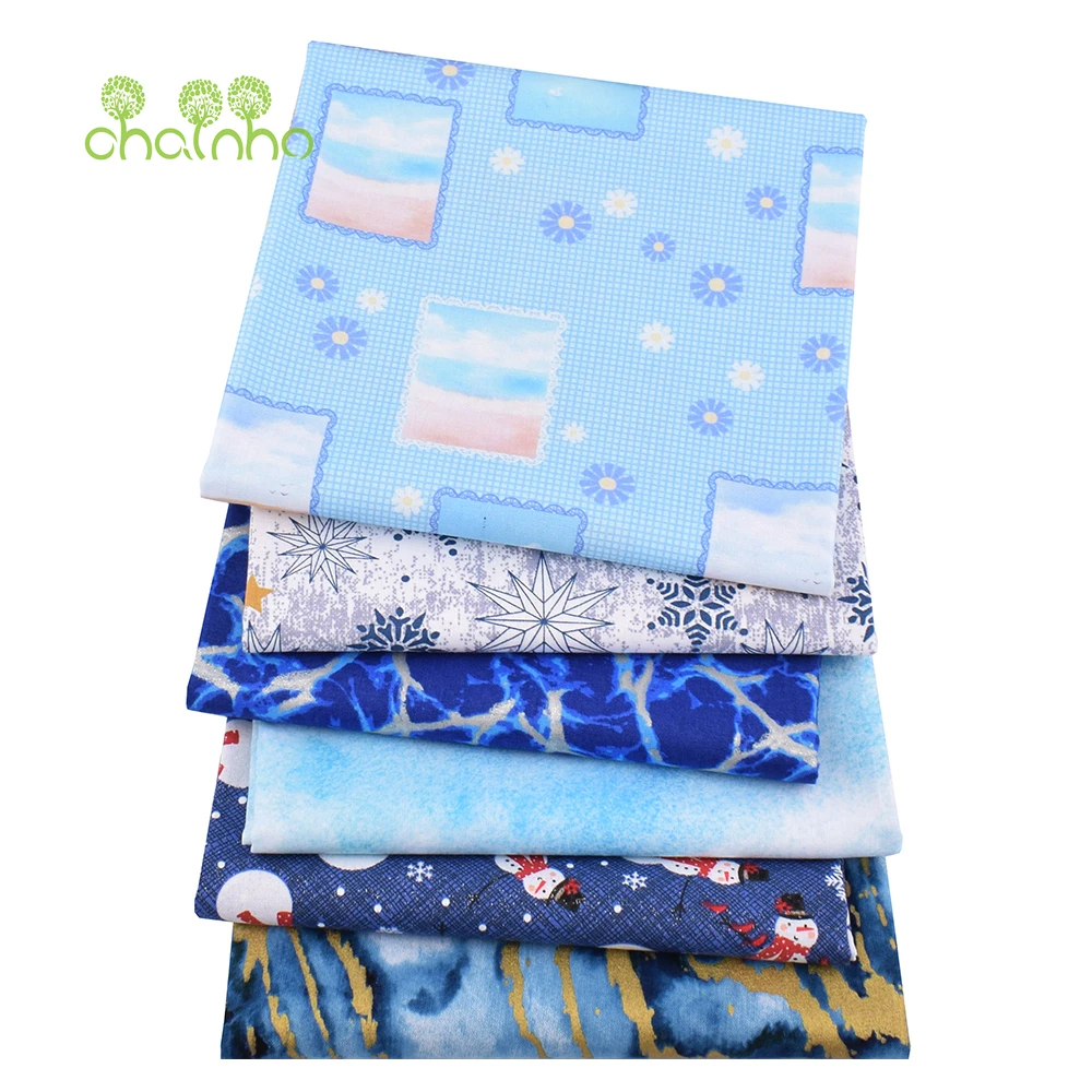 Chainho,Printed Plain Weave Cotton Fabric,Handmade DIY Quilting Sewing Material,Patchwork Cloth,Blue Series,20x25cm,15CD77