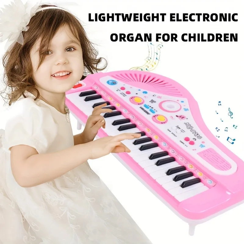 Boy and Girl Music Toy Electronic Keyboard Toy 37 Keys Pink Electronic Musical Multifunctional Instruments with Microphone