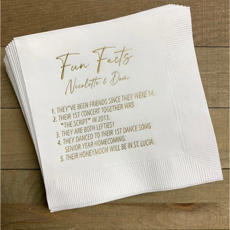 

50pcs Trivia Personalized Napkins Birthday Wedding Trivia Napkins Fun Fact Napkins Beverage Luncheon Dinner and Guest Towels Ava