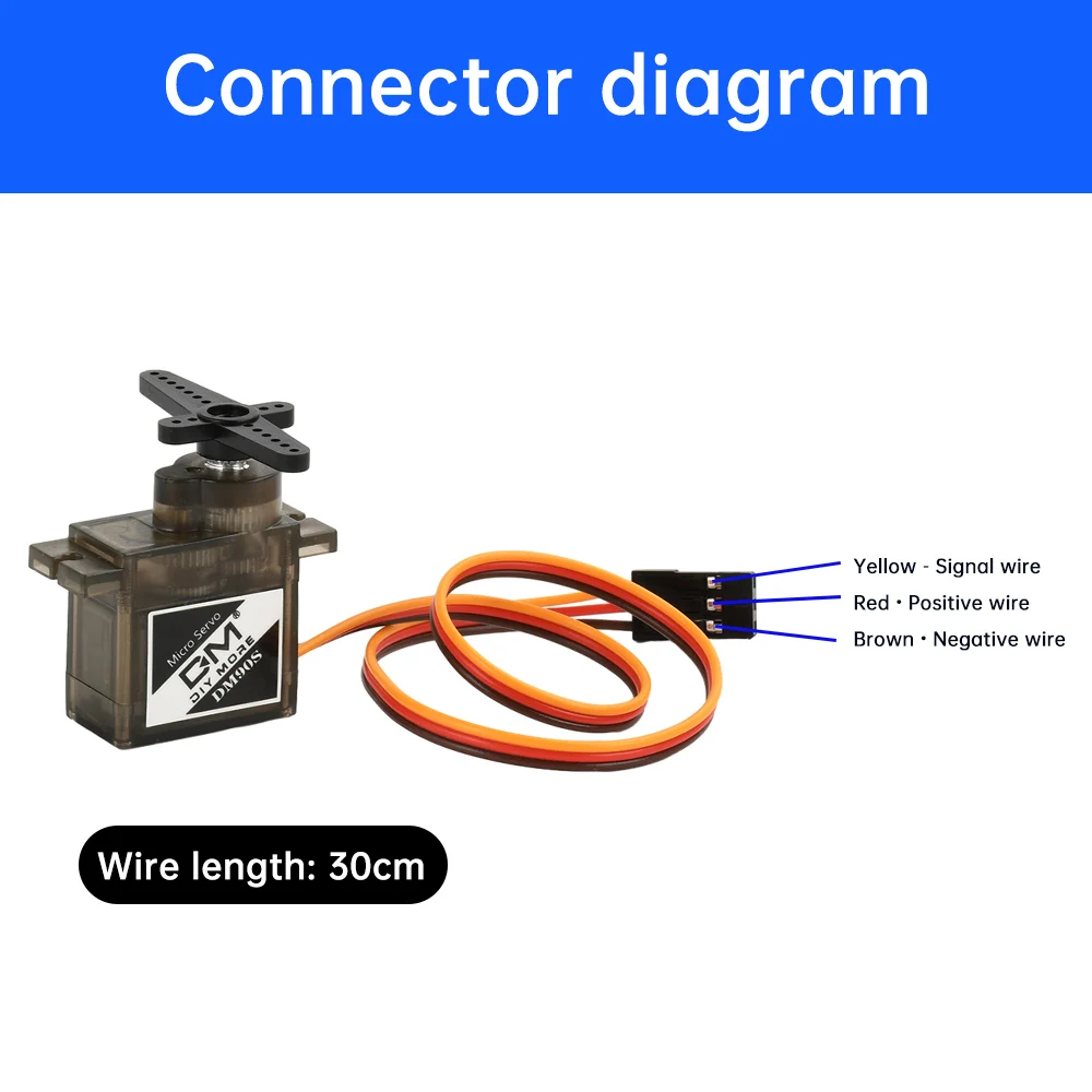 Servo Moteur MG90S 12g Analogique 360° montrant les connecteurs et le boîtier