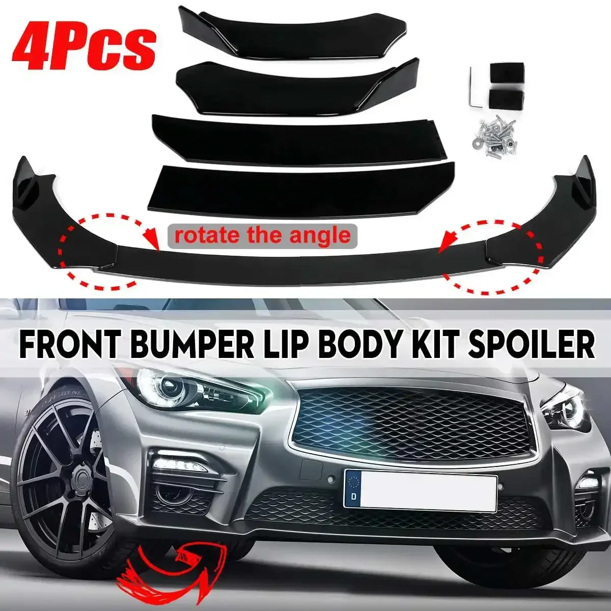 

Universal 4PC Car Front Bumper Lip Spoiler Guard Diffuser For Infiniti Q50 Q60 Q70 G25 G37 For Benz W205 W204 W203 W211 Body Kit