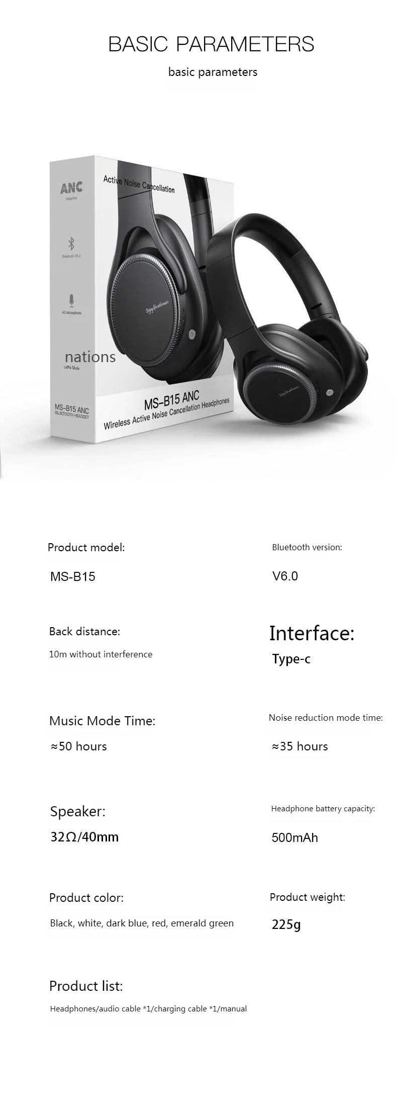Rotary Volume Knob ANC Active Noise Cancelling Over-Ear Wireless Bluetooth6.0 Headphones Head Mounted Foldable Headset With Mic