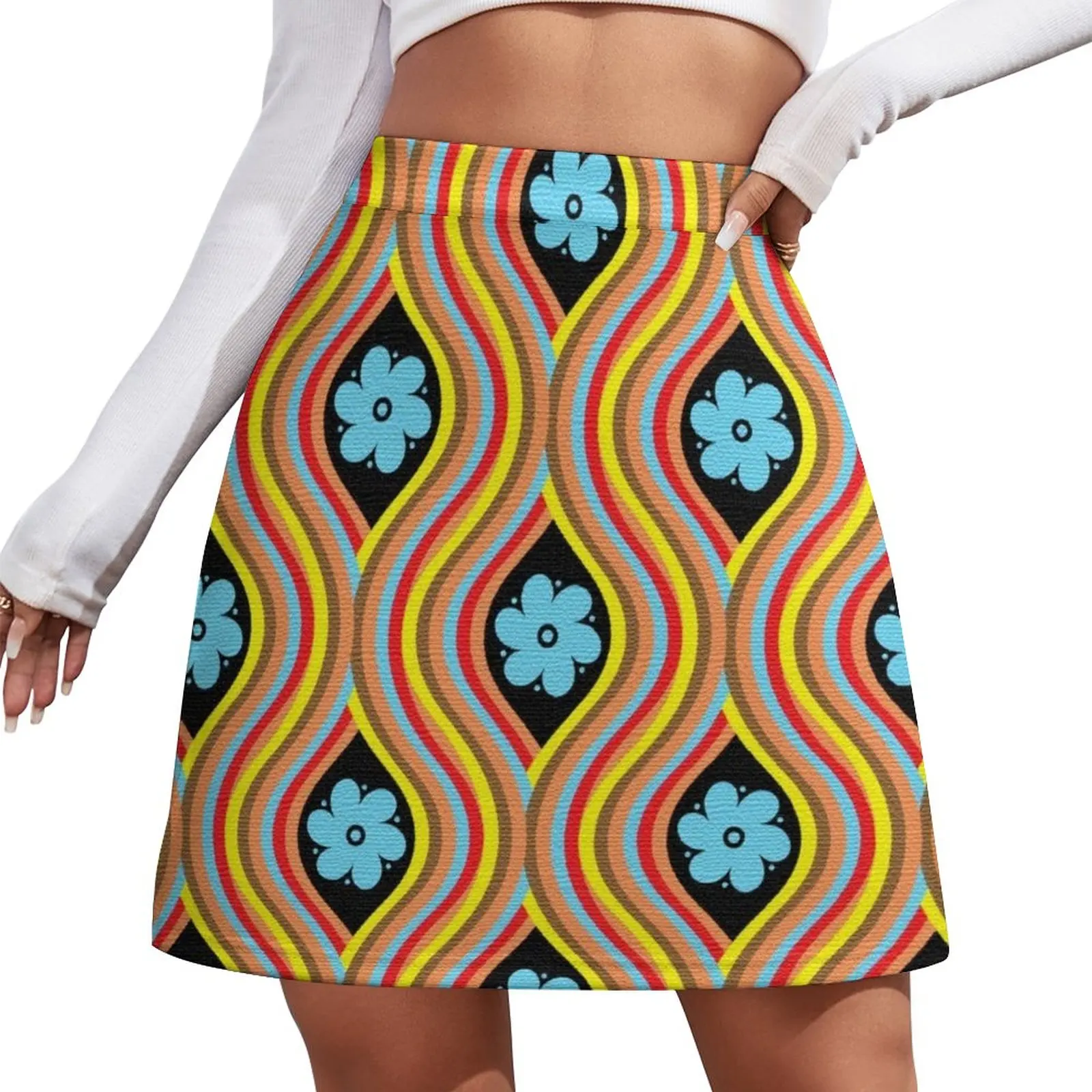 1970s Retro Vintage Hippie Bohemian Flower Power Festival Mini Skirt korean summer clothes skirt for women goth baggy jeans female punk hippie street wear printed y2k wide leg pants harajuku junk jeans retro 90 s