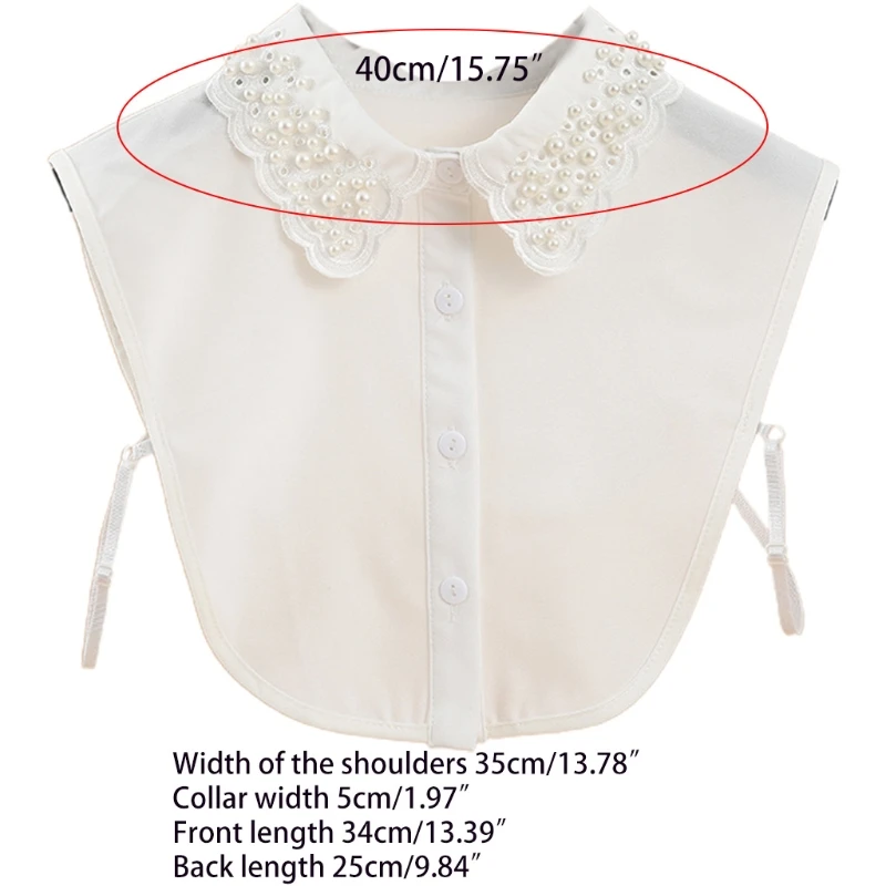 Faux Beaded Fake Collar Women White Dickey Embroidery Scalloped Half Shirt drop shipping
