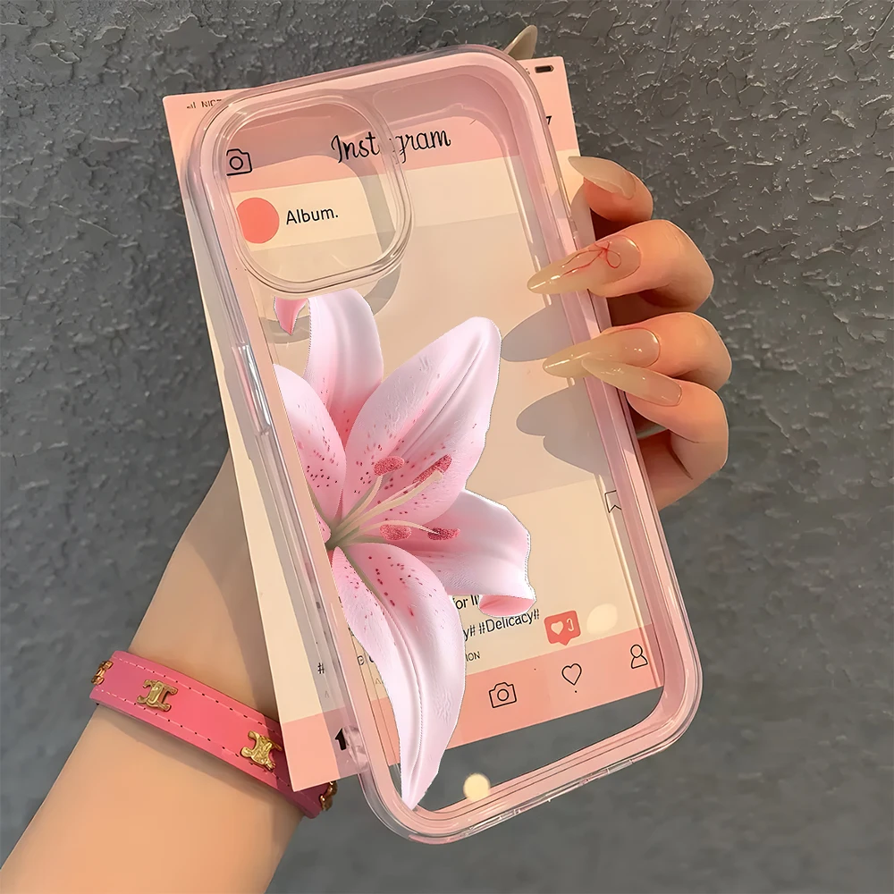 Romantic Pink Lily Clear Phone Case - Candy Color Silicone Soft Cover