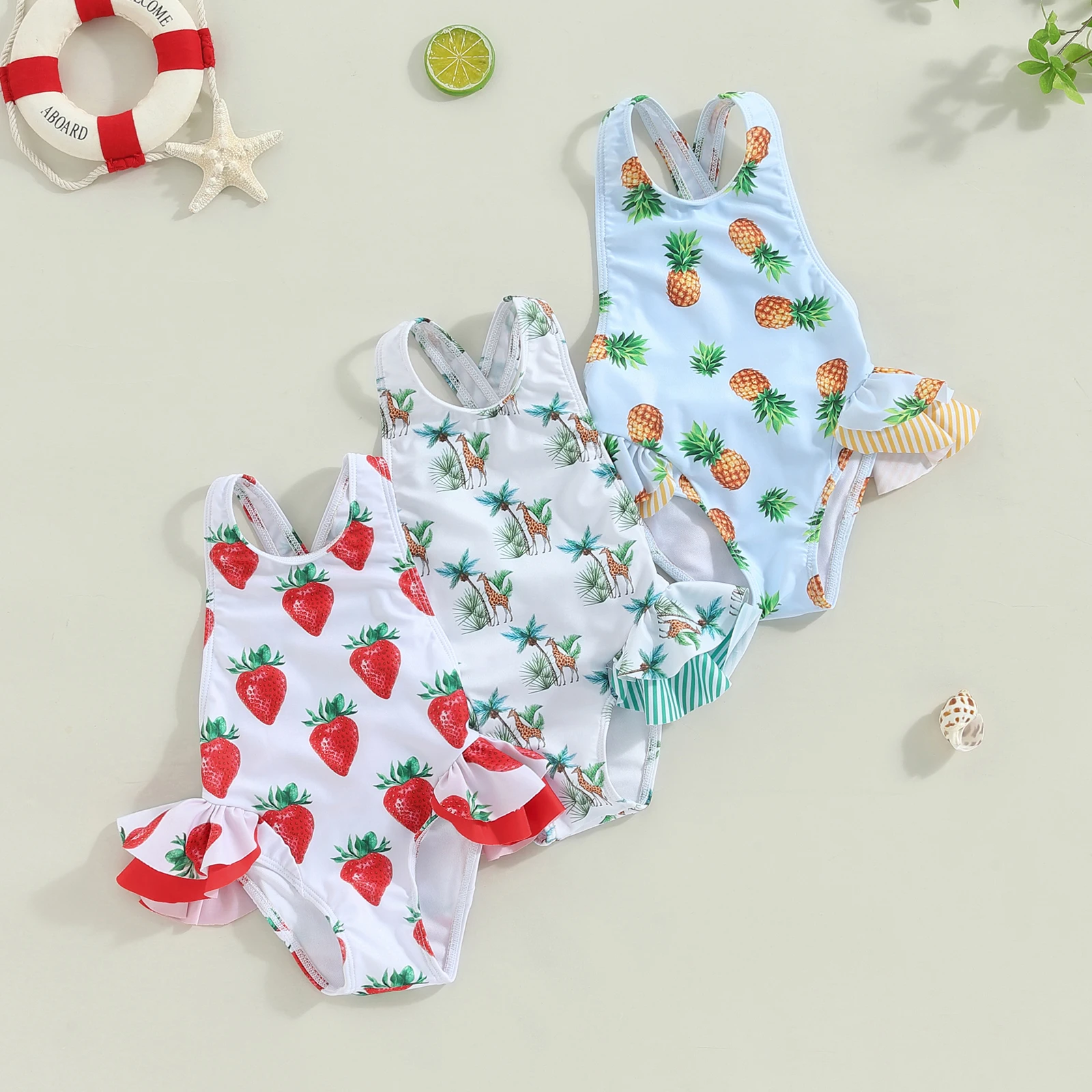 Girls’ Princess Bowknot Swimsuit – Sleeveless Backless Toddler Bikini with Fruit Print for Summer Beachwear Swimwear