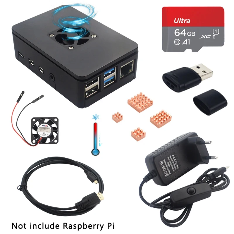 Custodia In Abs Raspberry Pi 4 Modello B Con Ventola Di Raffreddamento Adattatore Di Alimentazione Per Dissipatore Di Calore Scheda Sd Opzionale Cavo 