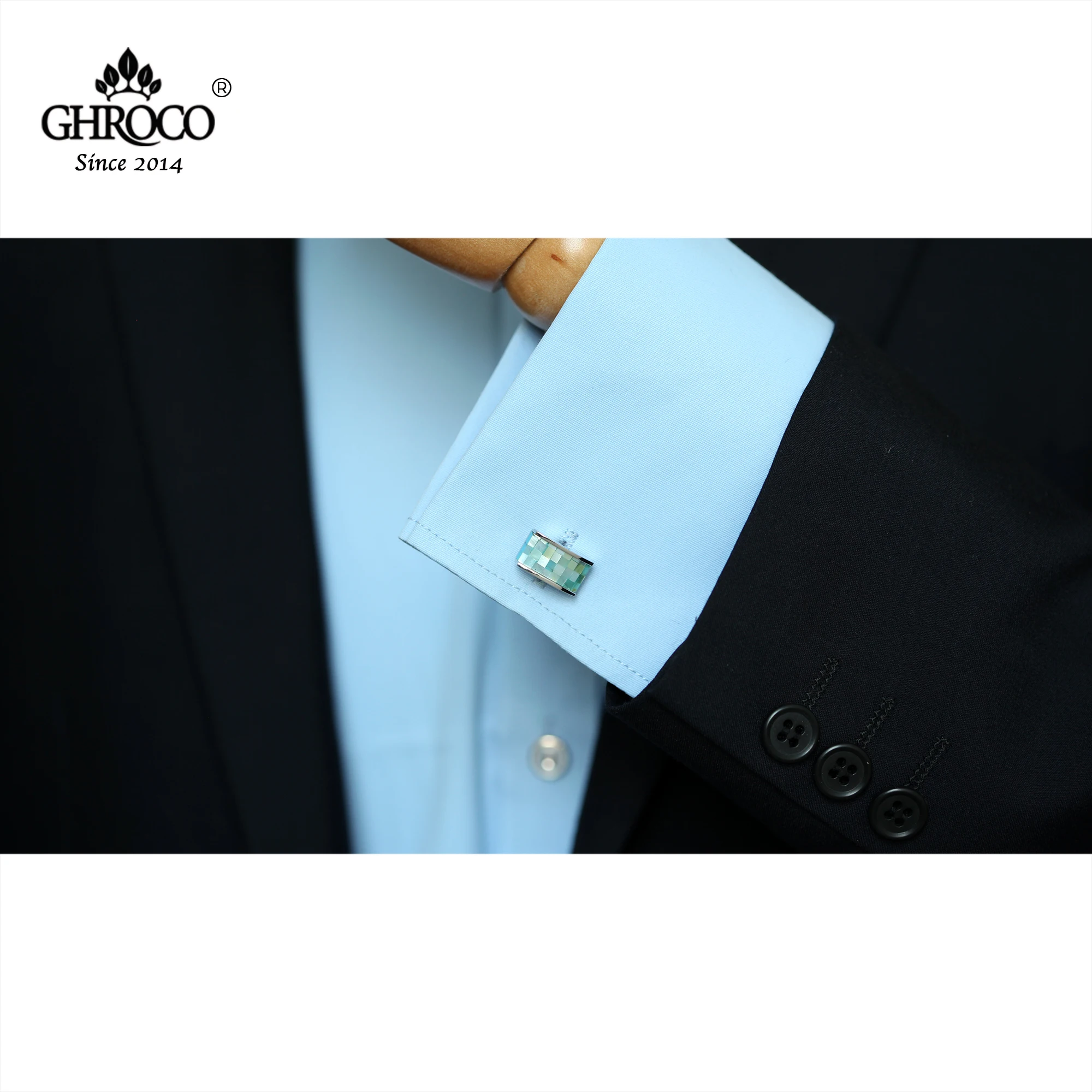GHROCO High-Quality Classic Natural Shell Rectangula French Shirt Cufflinks Business Men Women and Wedding Fashion Luxury Gifts