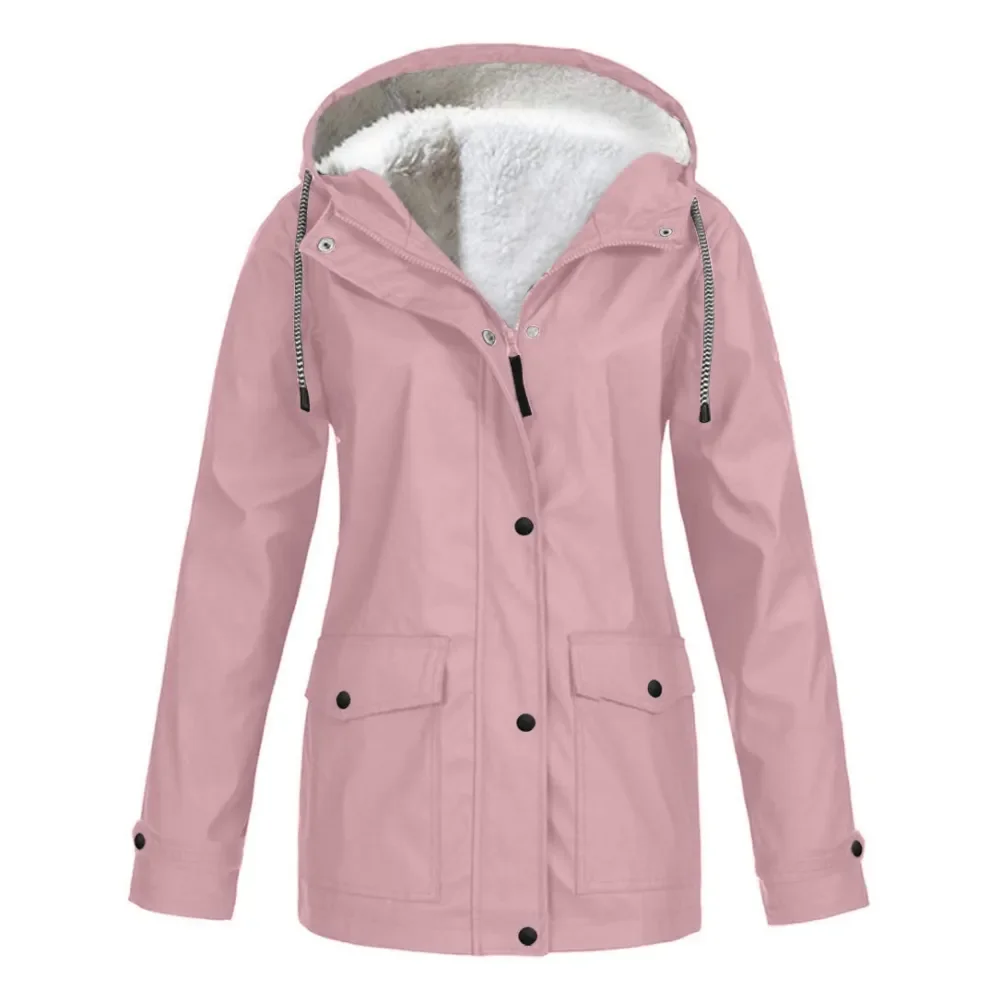 

2023 Women's Thick Coat Fashion Autumn Winter Plus Velvet Outdoor Jacket Windproof Waterproof Mountaineering Hooded Overoat