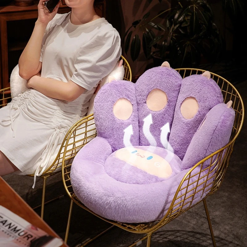 1pc Cat Paw Shape Floor Cushion with Detachable Sheep Plush - Soft Polyester, Medium Firmness, Ideal for Gamer Chair
