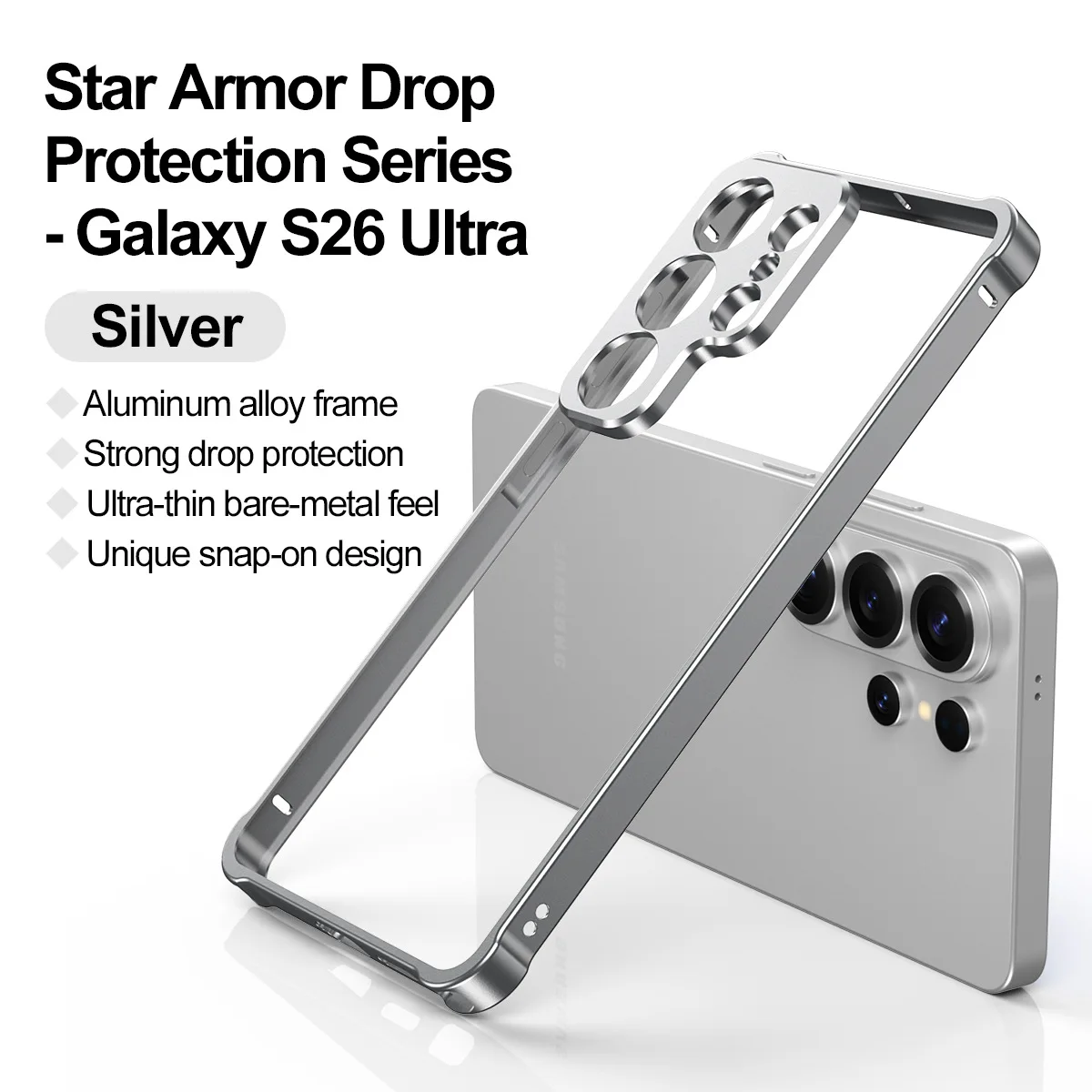 Aluminum Alloy Shockproof Armor Frame Case with Heat Dissipation and Bare Metal Feel