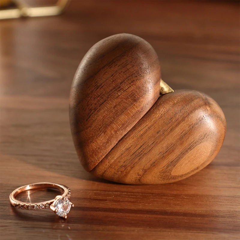 Rustic Walnut Wood Engagement Ring Box Solid Wood Heart