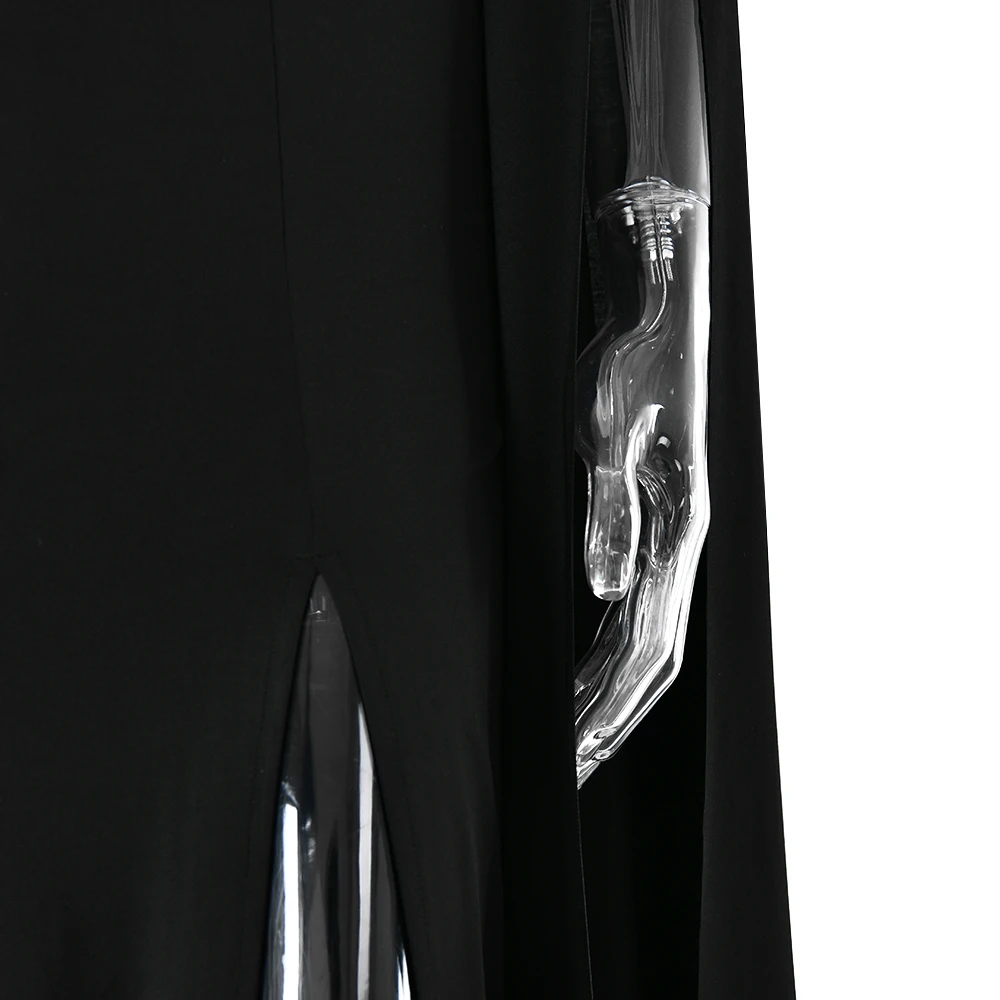 Elegant Bodycon High Slit Long Sleeved Shawl Women Dress Elasticity Tight Sexy Party Club Evening Dress Female Vestido