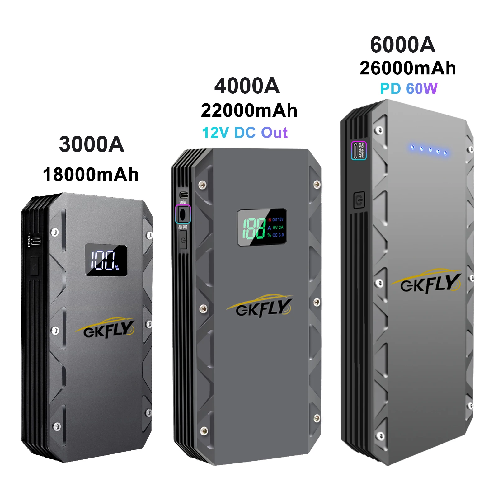 GKFLY Car Jump Starter 18000mAh 3000A 12V Starting Device Power Bank Car Battery Booster Charger For Petrol Diesel Starter car jump starter
