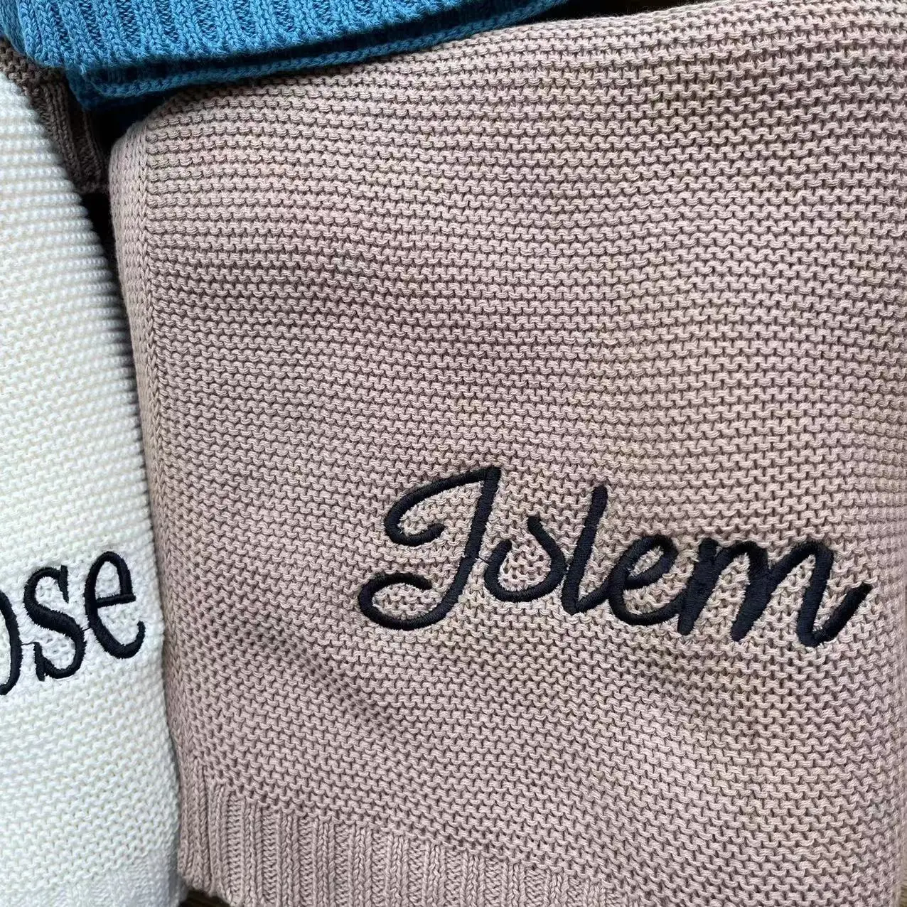 Name Knitted Blanket Baby's Embroidered Name Nursery Stroller Blanket Personalized Newborn Boys Girls Baby Shower Gifts