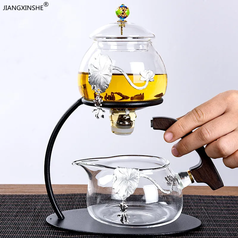 

Creative Silver Inlaid Semi-automatic Tea Set Heat-resistant Glass Kung Fu Tea Set Teapot Teacup