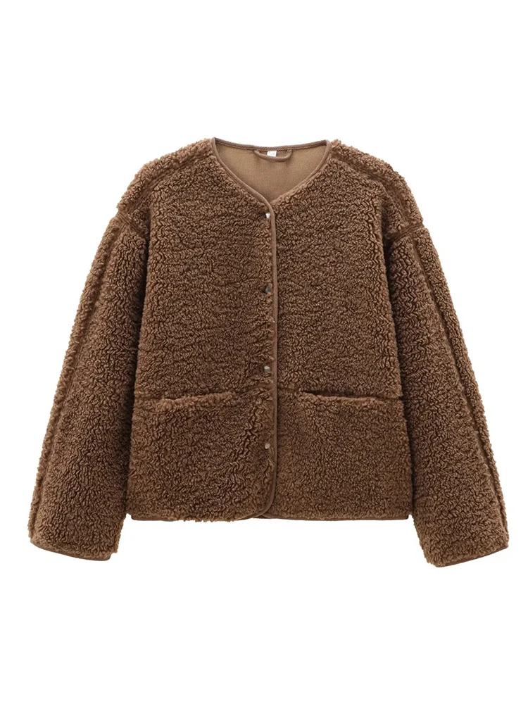 Autumn New Women's Coat Loose Teddy Bear Warm Fleece Faux Fur Winter Jacket Ladies Long Sleeve Leisure Button Up Fashion Tops