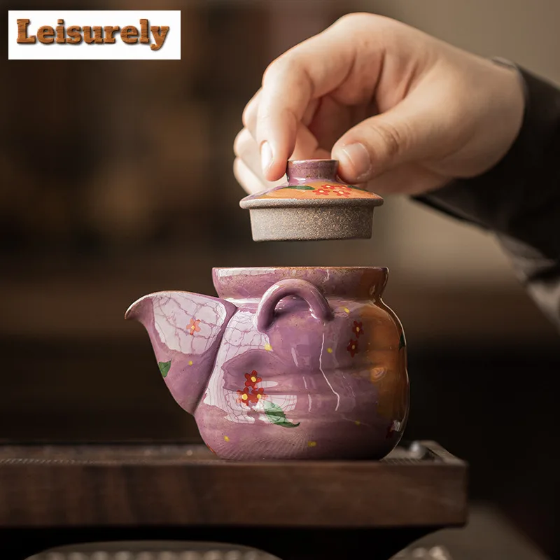 110ml Powder Yin Purple Hand-painted Small Flower Teapot Antique Tea Infuser Pot Tea Making Kettle With Filter Cha Ornaments