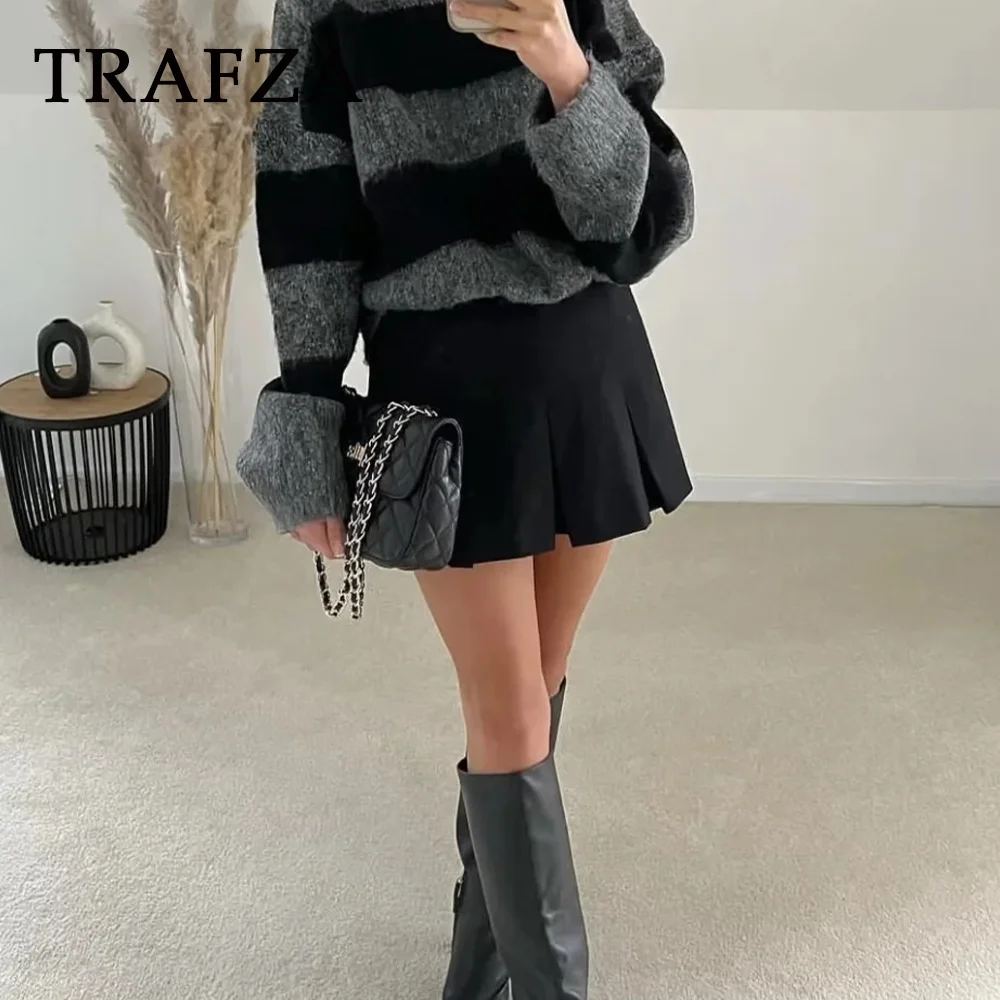 TRAFZA 2025 Spring Summer Women Casual Tierred Mini Skirts Fashion Vintage Solid High Wasit Ruffles Pleated Sexy Shorts Skirts 5