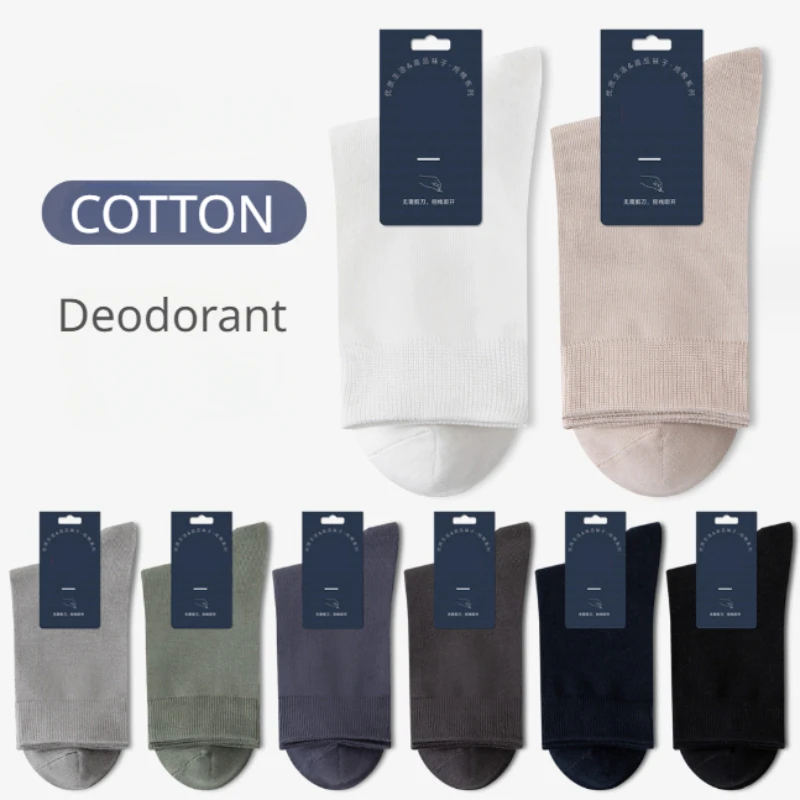 

Men Socks High Quality 98% Pure Cotton Antibiosis Business Deodorant Dress Long Sock Breathable Crew Solid Color Casual Spring