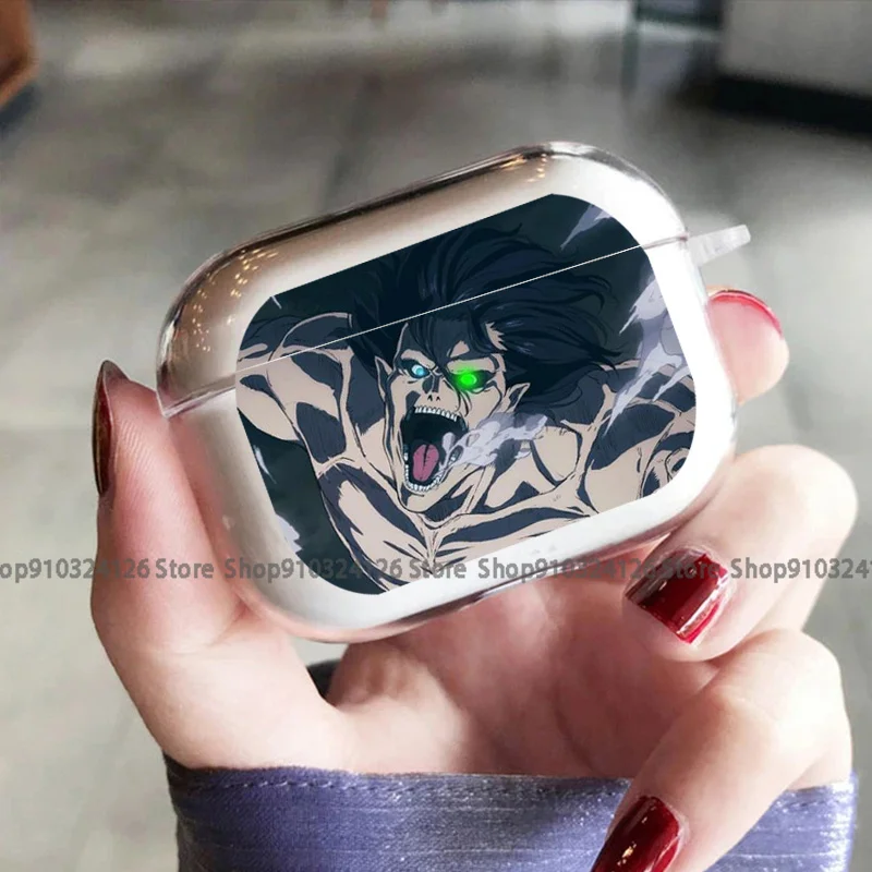 Фото Прозрачные чехлы для Airpods Pro 3 2 1, чехол для наушников из ТПУ с рисунком аниме «атака на Титанов» №3