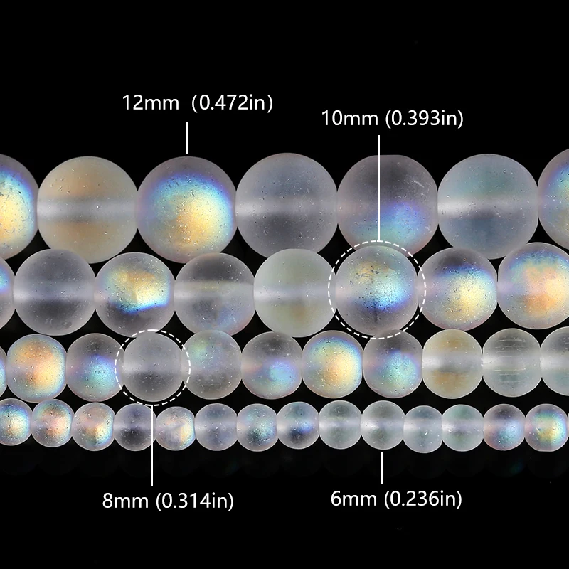 Crystal Glass Beads 6 8 10mm Matte Aurora Round Frosted Aura AB Shiny Moonstone For Jewelry Making Diy Necklace Bracelet
